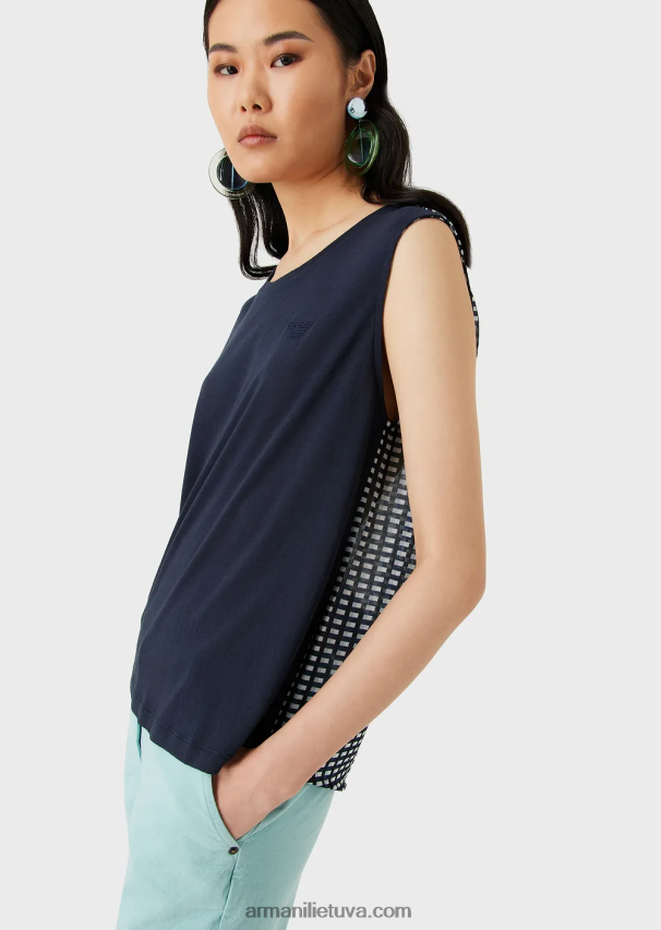 moterys mėlyna Armani minkštas ekologiškas trikotažas su logotipu ir spauda nugaroje 02482X428