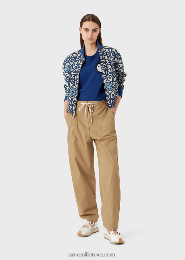 moterys mėlyna Armani tvarios kolekcijos ekologiški amerikietiško trikotažo marškinėliai su pleistru 02482X484