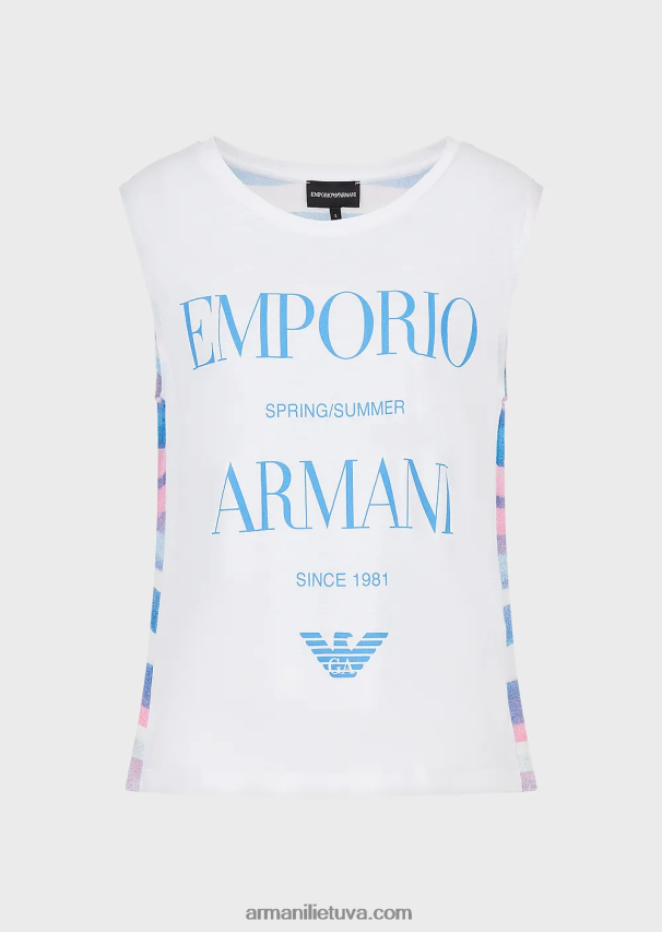 moterys modelis Armani minkštas ekologiškas trikotažas su logotipu ir spauda nugaroje 02482X429