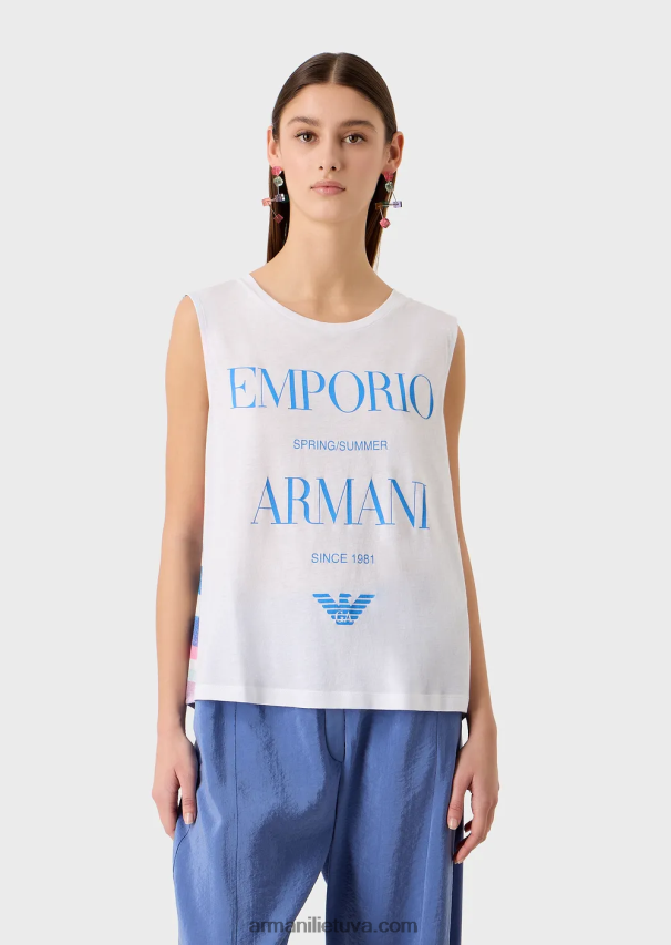 moterys modelis Armani minkštas ekologiškas trikotažas su logotipu ir spauda nugaroje 02482X429