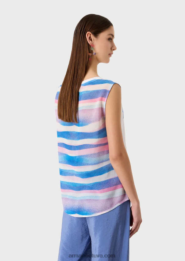 moterys modelis Armani minkštas ekologiškas trikotažas su logotipu ir spauda nugaroje 02482X429