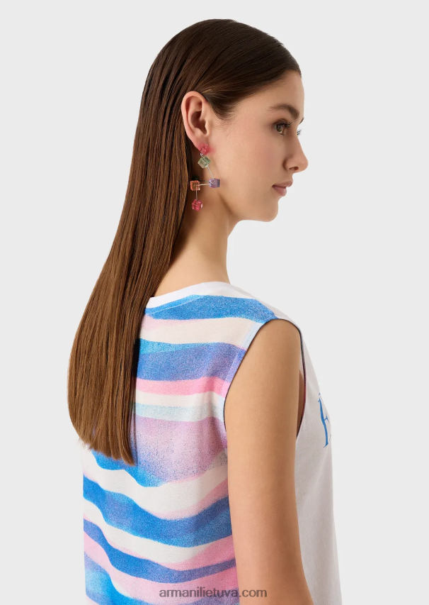 moterys modelis Armani minkštas ekologiškas trikotažas su logotipu ir spauda nugaroje 02482X429