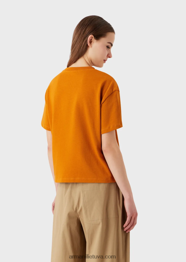 moterys oranžinė Armani Ekologiški amerikietiški marškinėliai su tvarios kolekcijos raštu 02482X482