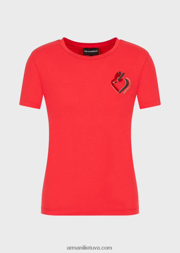 moterys raudona Armani tamprūs džersio marškinėliai su siuvinėjimais 02482X450