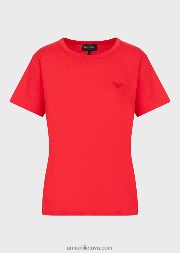 moterys raudona Armani trikotažiniai marškinėliai su didelių dydžių triušio siuvinėjimais 02482X447