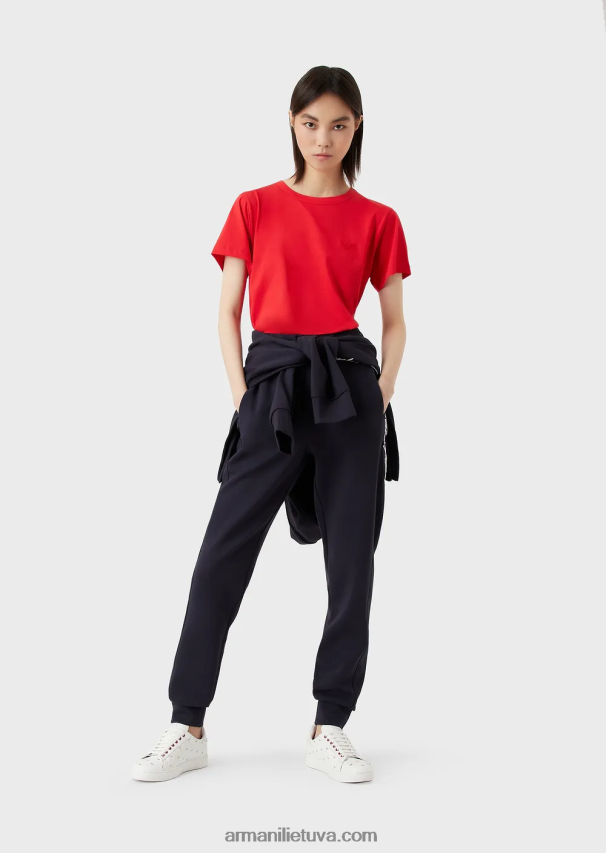 moterys raudona Armani trikotažiniai marškinėliai su didelių dydžių triušio siuvinėjimais 02482X447