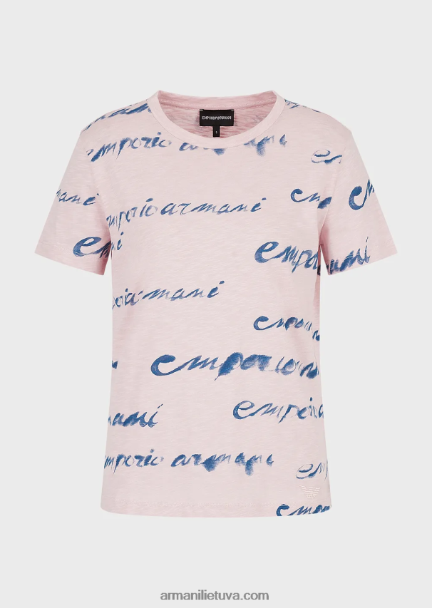 moterys rožinis Armani slub-jersey marškinėliai su logotipo spauda 02482X437