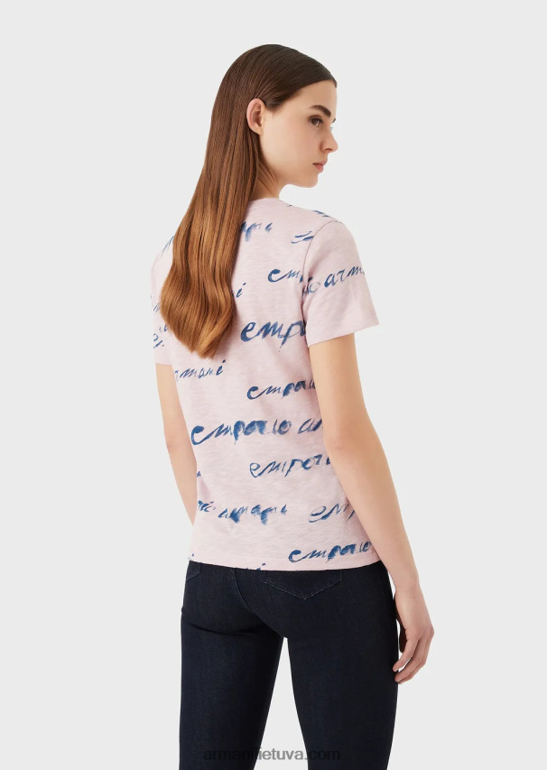 moterys rožinis Armani slub-jersey marškinėliai su logotipo spauda 02482X437
