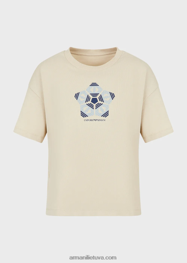 moterys smėlio spalvos Armani Ekologiški amerikietiški marškinėliai su tvarios kolekcijos raštu 02482X483