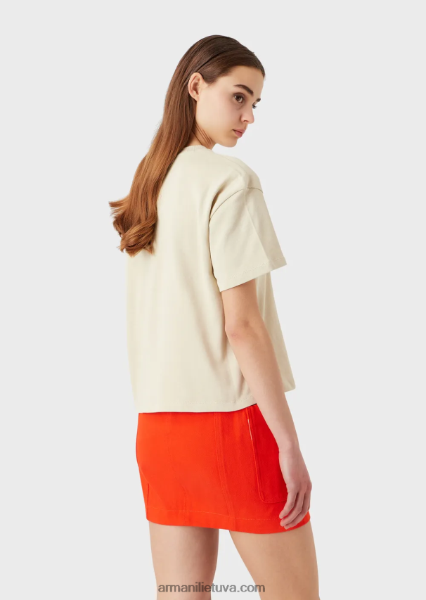 moterys smėlio spalvos Armani Ekologiški amerikietiški marškinėliai su tvarios kolekcijos raštu 02482X483