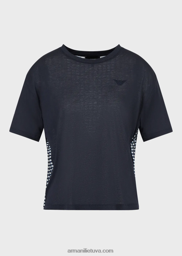 moterys tamsiai mėlyna Armani ekologiški tamprūs marškinėliai su atspaudu nugaroje 02482X426