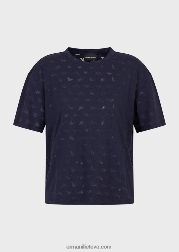 moterys tamsiai mėlyna Armani kelionės būtiniausius daiktus dengiantys „Devore-jersey“ erelio marškinėliai 02482X446
