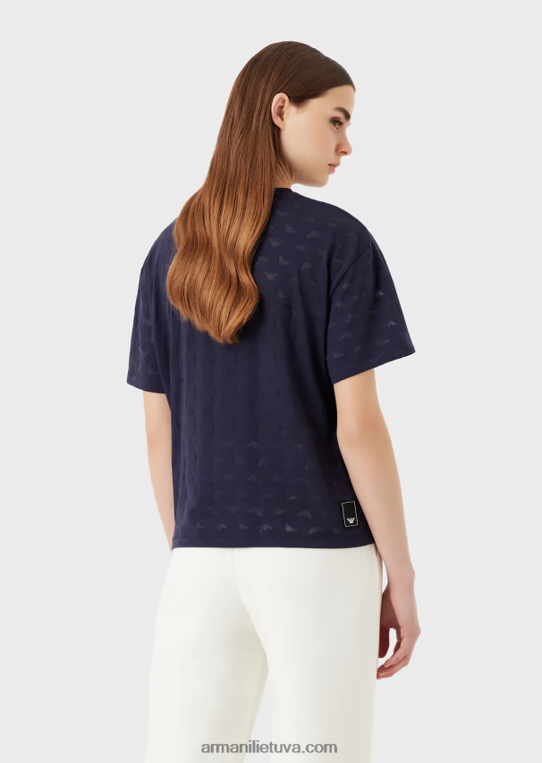 moterys tamsiai mėlyna Armani kelionės būtiniausius daiktus dengiantys „Devore-jersey“ erelio marškinėliai 02482X446