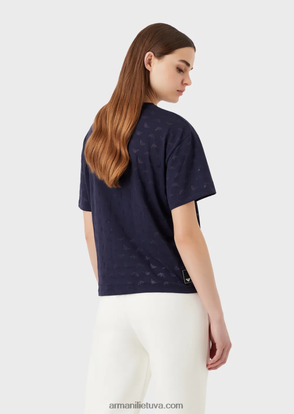 moterys tamsiai mėlyna Armani kelionės būtiniausius daiktus dengiantys „Devore-jersey“ erelio marškinėliai 02482X446