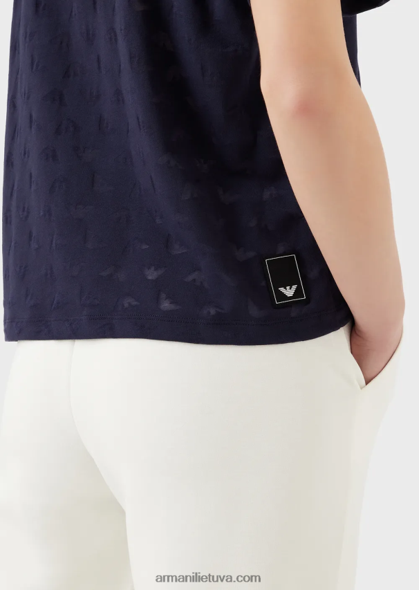 moterys tamsiai mėlyna Armani kelionės būtiniausius daiktus dengiantys „Devore-jersey“ erelio marškinėliai 02482X446