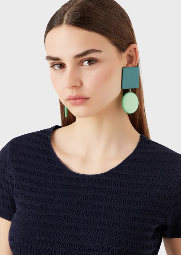 moterys tamsiai mėlyna Armani megztinis trumpomis rankovėmis iš ekologiško reljefinio žakardo megztinio 02482X473