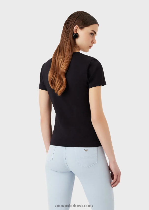 moterys tamsiai mėlyna Armani tamprūs marškinėliai su per dideliu erelio raštu 02482X459