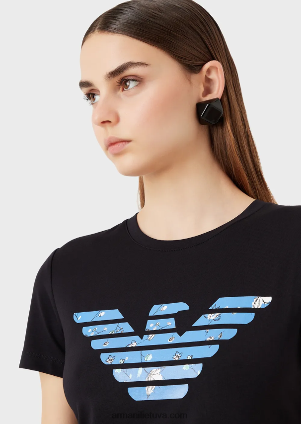 moterys tamsiai mėlyna Armani tamprūs marškinėliai su per dideliu erelio raštu 02482X459