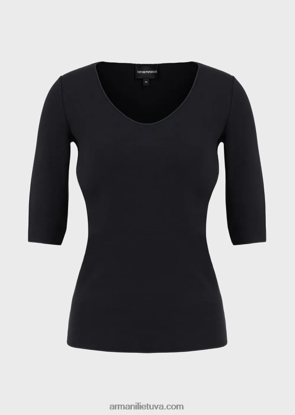 moterys tamsiai mėlyna Armani viskozinis tamprus džemperis trijų ketvirčių ilgio rankovėmis 02482X479