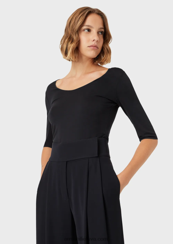 moterys tamsiai mėlyna Armani viskozinis tamprus džemperis trijų ketvirčių ilgio rankovėmis 02482X479