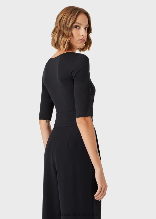 moterys tamsiai mėlyna Armani viskozinis tamprus džemperis trijų ketvirčių ilgio rankovėmis 02482X479