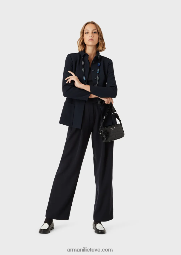 moterys tamsiai mėlyna Armani viskozinis tamprus džemperis trijų ketvirčių ilgio rankovėmis 02482X479