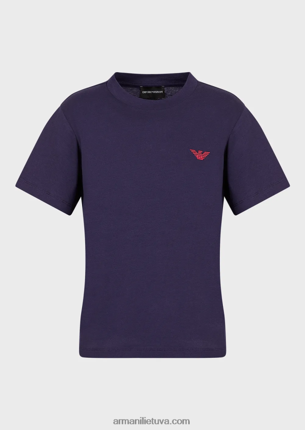 moterys violetinė Armani ekologiški tamprūs džersio marškinėliai su per dideliu e pleistru ir spauda 02482X466