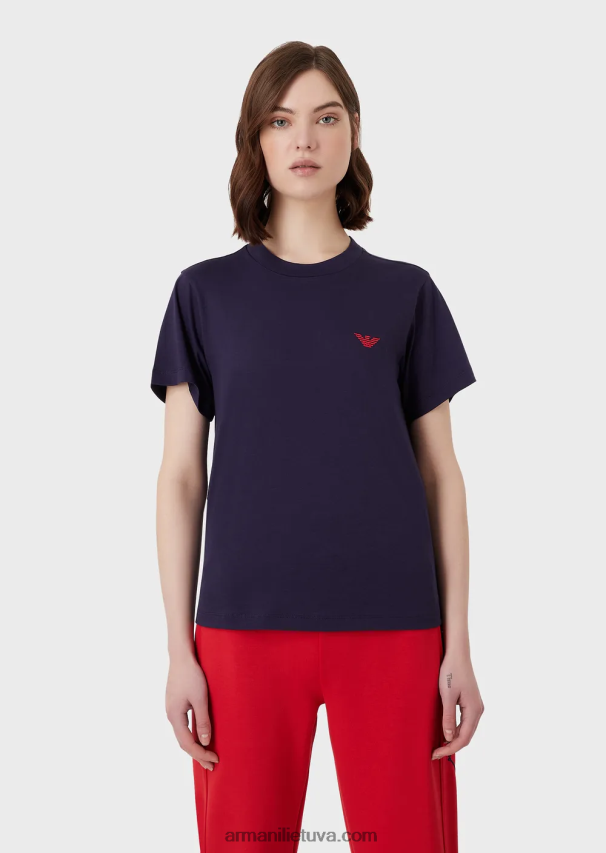 moterys violetinė Armani ekologiški tamprūs džersio marškinėliai su per dideliu e pleistru ir spauda 02482X466