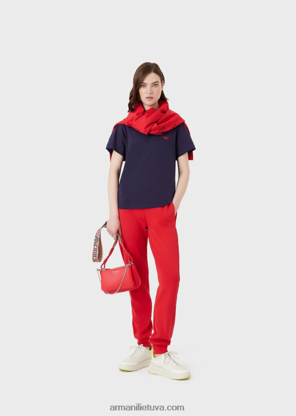 moterys violetinė Armani ekologiški tamprūs džersio marškinėliai su per dideliu e pleistru ir spauda 02482X466