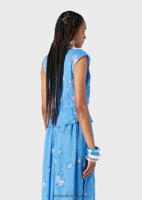 moterysArmani Stilizuotas gėlių rašto šilko kreponinis viršus su kryžminiu v kaklu 02482X357