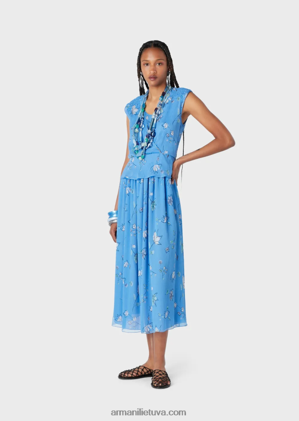 moterysArmani Stilizuotas gėlių rašto šilko kreponinis viršus su kryžminiu v kaklu 02482X357