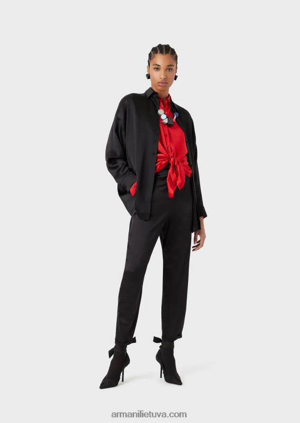 moterysArmani šilko atlaso oversized marškinėliai su anga 02482X369