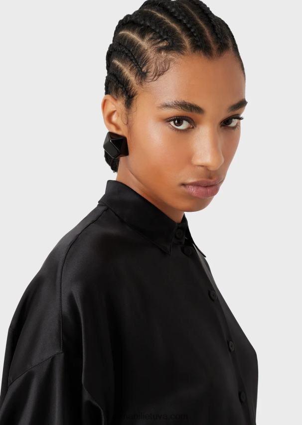 moterysArmani šilko atlaso oversized marškinėliai su anga 02482X369