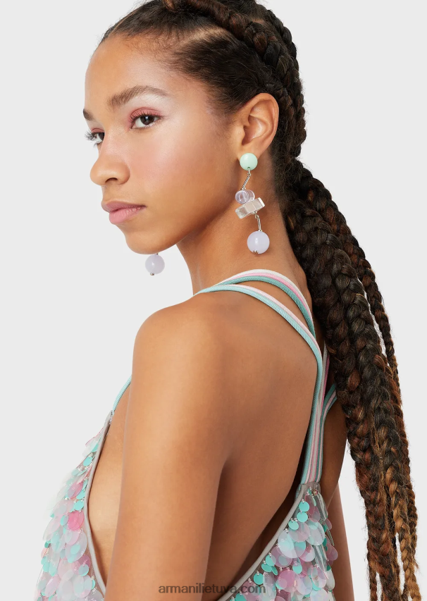 moterysArmani viršus su įvairaus dydžio įvairiaspalviais blizgučiais 02482X394