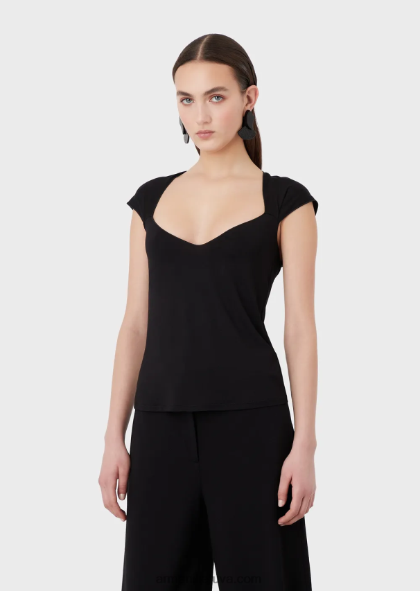 moterys baltas Armani Viskozės trikotažo viršus su per dideliu lankeliu 02482X355