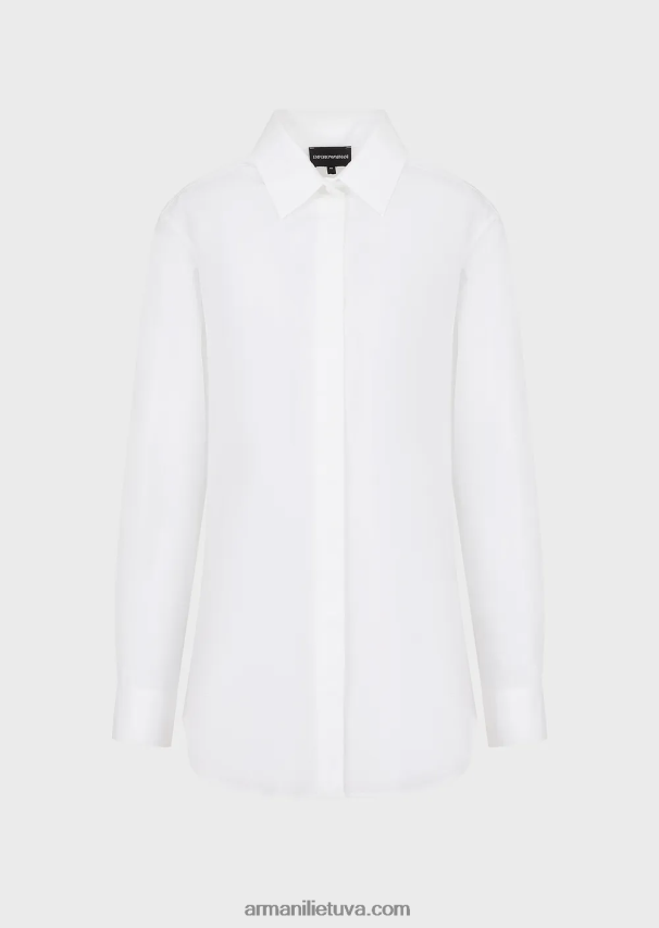 moterys baltas Armani didelio dydžio poplino marškinėliai su anga 02482X367