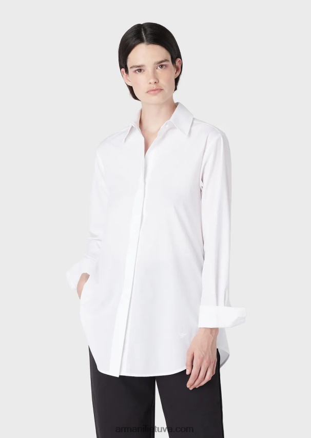 moterys baltas Armani didelio dydžio poplino marškinėliai su anga 02482X367