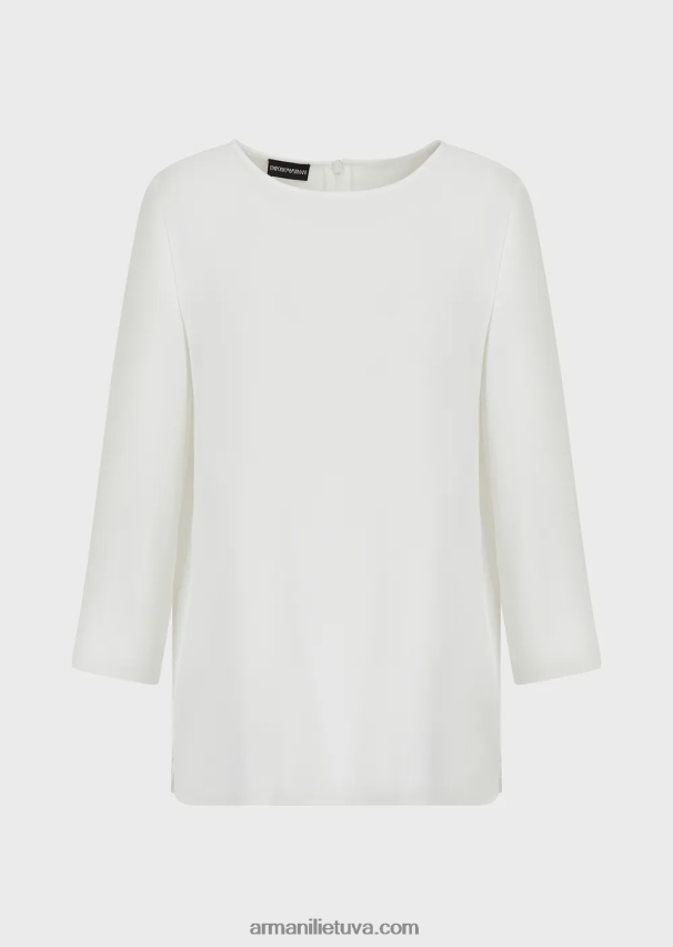 moterys baltas Armani envers-satino palaidinė su 3/4 rankovėmis 02482X389