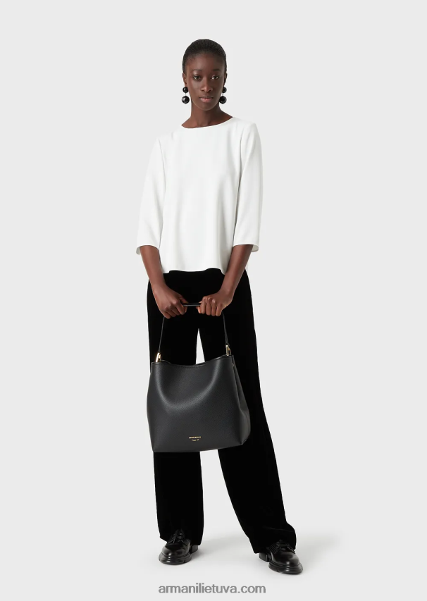 moterys baltas Armani envers-satino palaidinė su 3/4 rankovėmis 02482X389