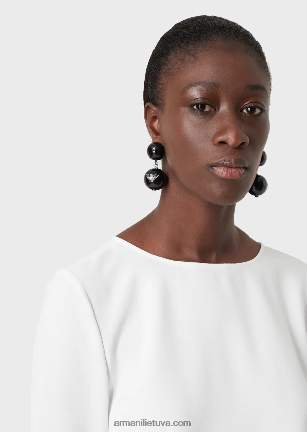 moterys baltas Armani envers-satino palaidinė su 3/4 rankovėmis 02482X389