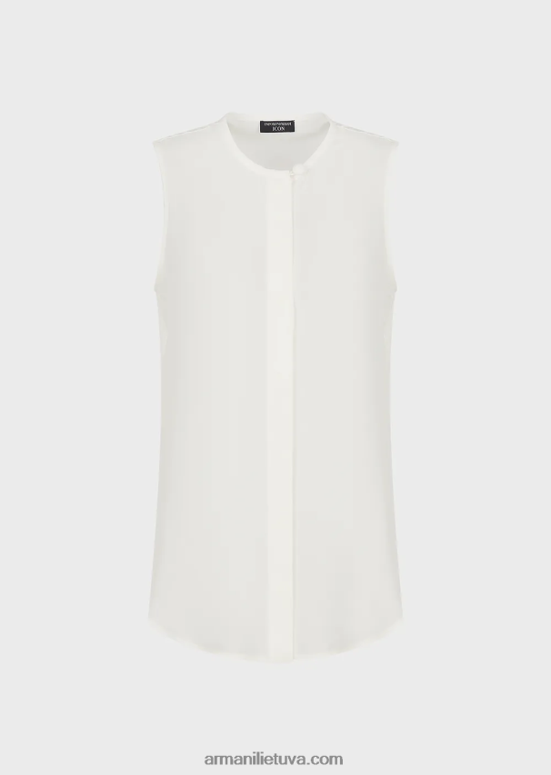 moterys baltas Armani gryno šilko krepinio dešinio trikotažas be rankovių 02482X371