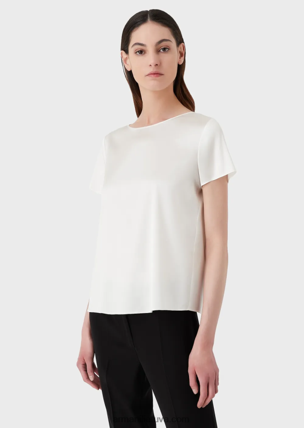 moterys baltas Armani šilkinė satino palaidinė 02482X378