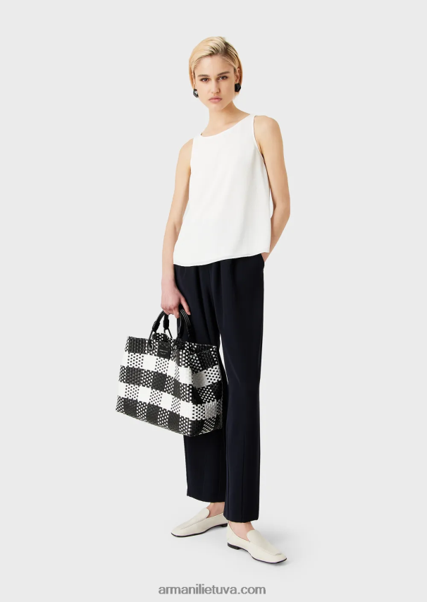 moterys baltas Armani platėjanti viršutinė dalis su granito audinio galinėmis plokštėmis 02482X344