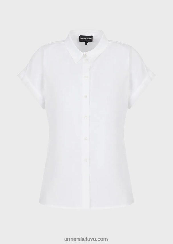 moterys baltas Armani trumpomis rankovėmis šlifuoti medvilniniai marškiniai 02482X372
