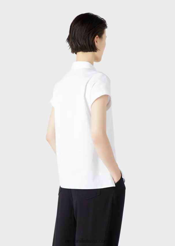 moterys baltas Armani trumpomis rankovėmis šlifuoti medvilniniai marškiniai 02482X372