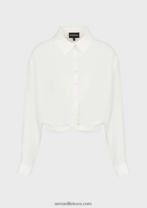 moterys baltas Armani viskozės krepiniai marškiniai su susuktu mazgu 02482X359