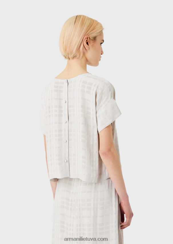 moterys grigio acqua Armani patikrinkite viskozės viršų su mygtukais gale 02482X350