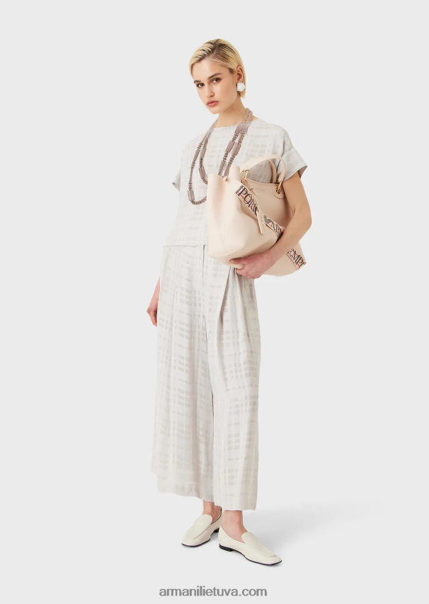 moterys grigio acqua Armani patikrinkite viskozės viršų su mygtukais gale 02482X350