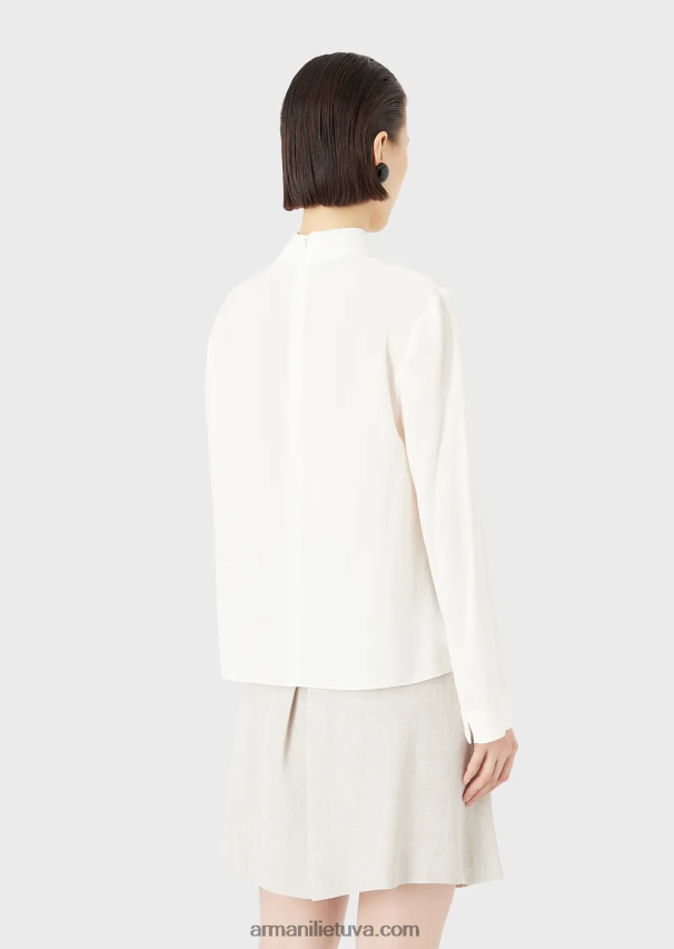 moterys šilko baltumo Armani palaidinė su sagomis apykakle iš gryno šilko krepo dešino 02482X375