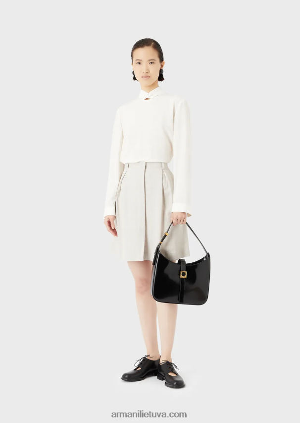 moterys šilko baltumo Armani palaidinė su sagomis apykakle iš gryno šilko krepo dešino 02482X375